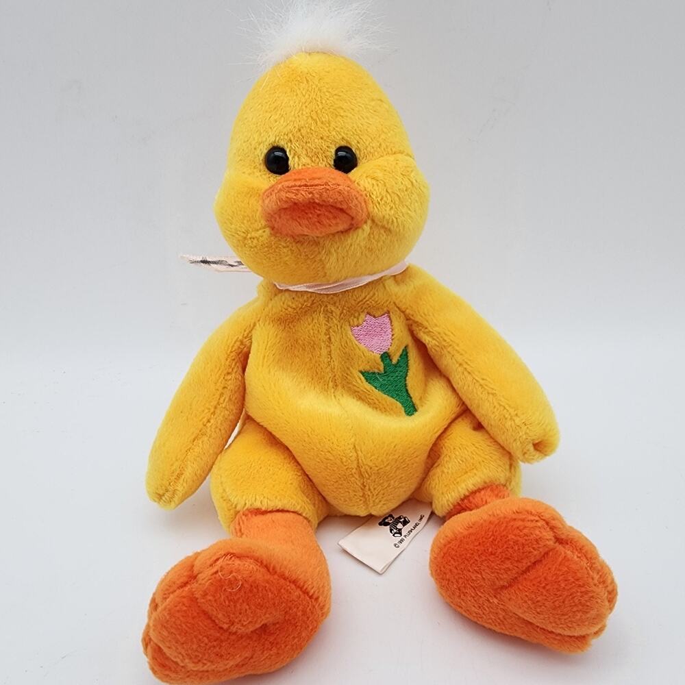 Vintage PlushLand Chick Baby Chicken Plush 7" Flower on Chest Floppy Beanie 1999